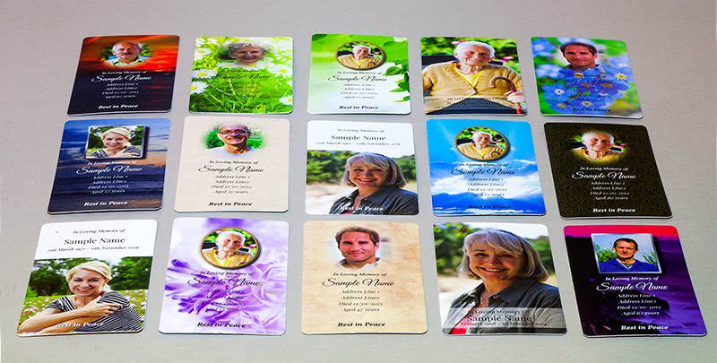 Some of our Wallet Memorial Cards designs.