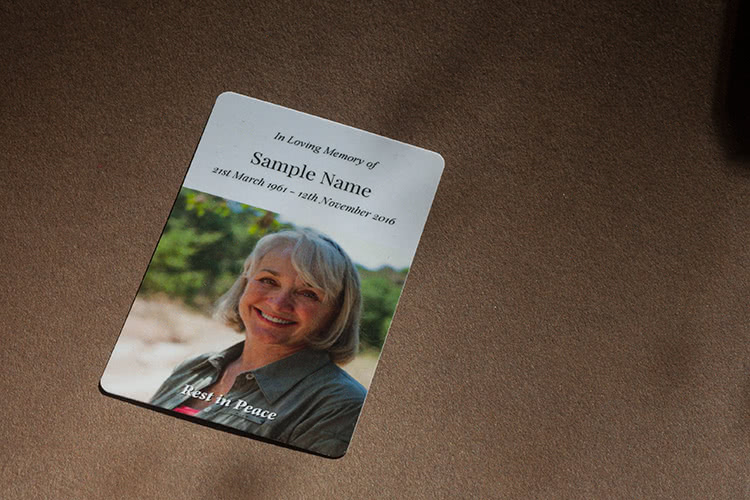 Wallet memorial card - small but labour intensive product.